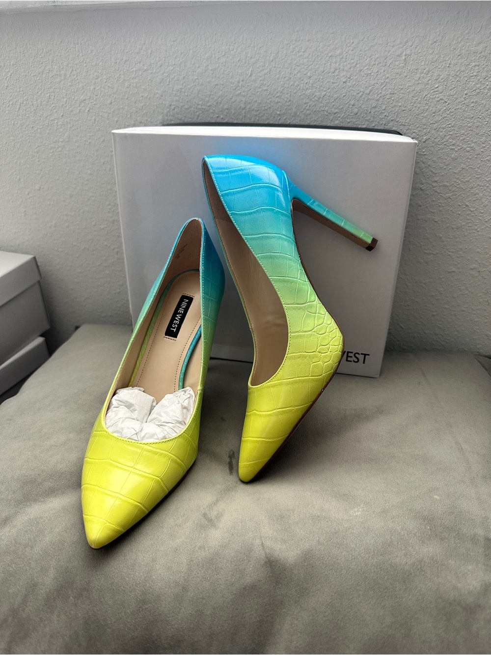 Nine West Yellow to Turquoise Gradient Pointed-Toe Stiletto Pumps